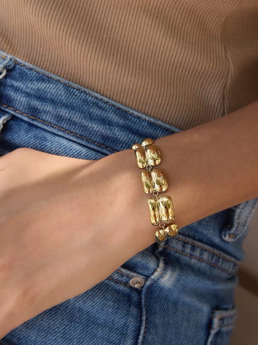 18K Gold Plated Chunky Geometric Statement Bracelet
